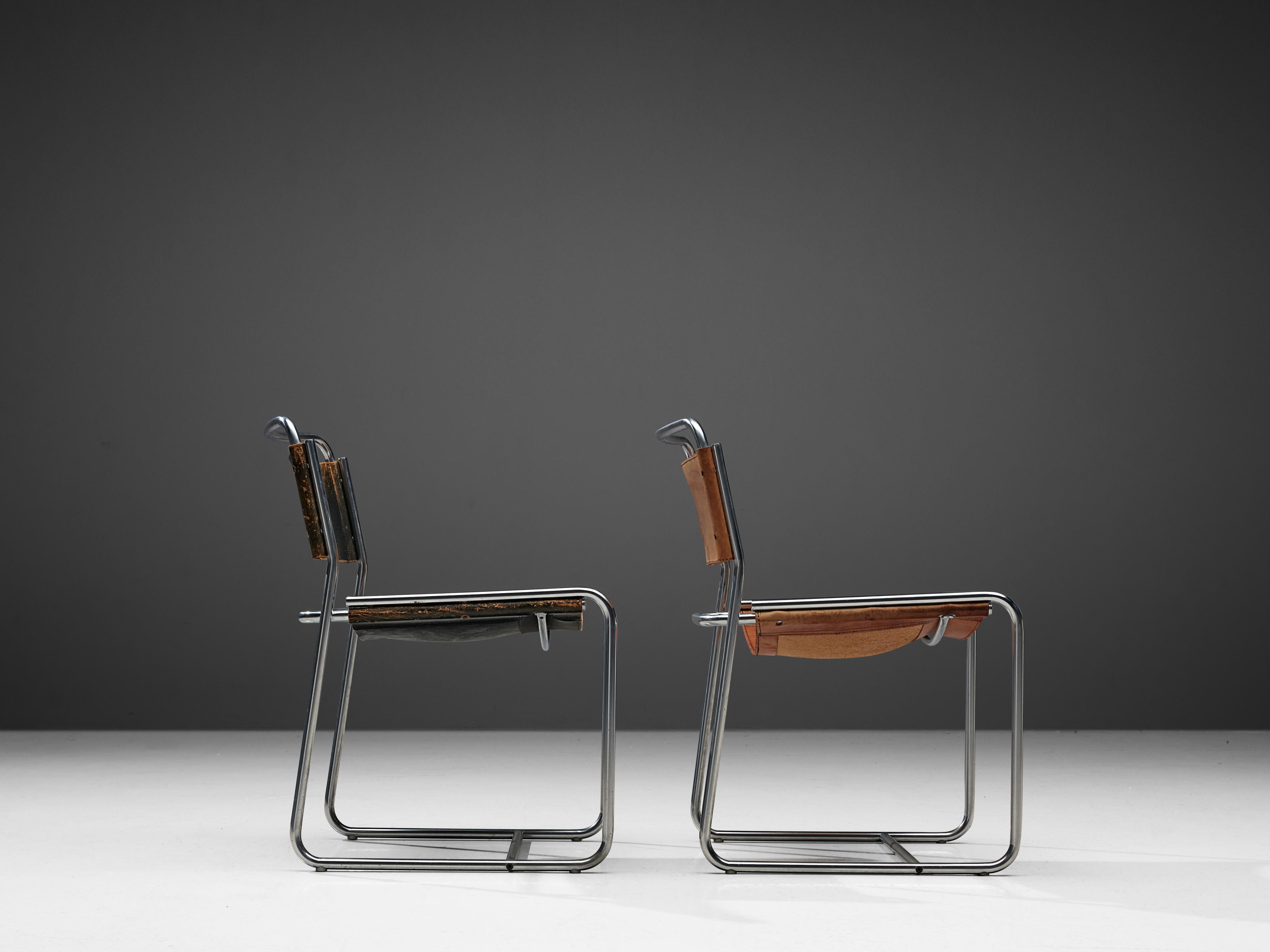 Claire Bataille and Paul Ibens Dining Chairs in Cognac and Black Leather 1