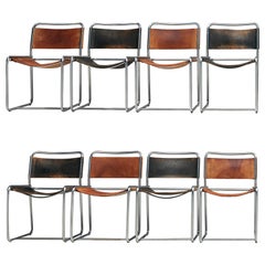 Claire Bataille and Paul Ibens Dining Chairs in Cognac and Black Leather