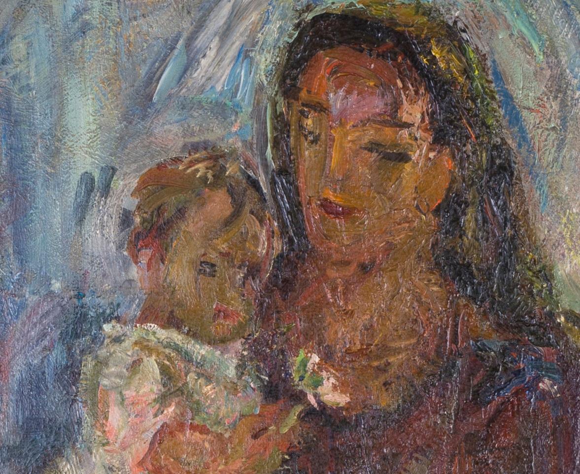 Mother and Child - Painting by Claire Bertrand