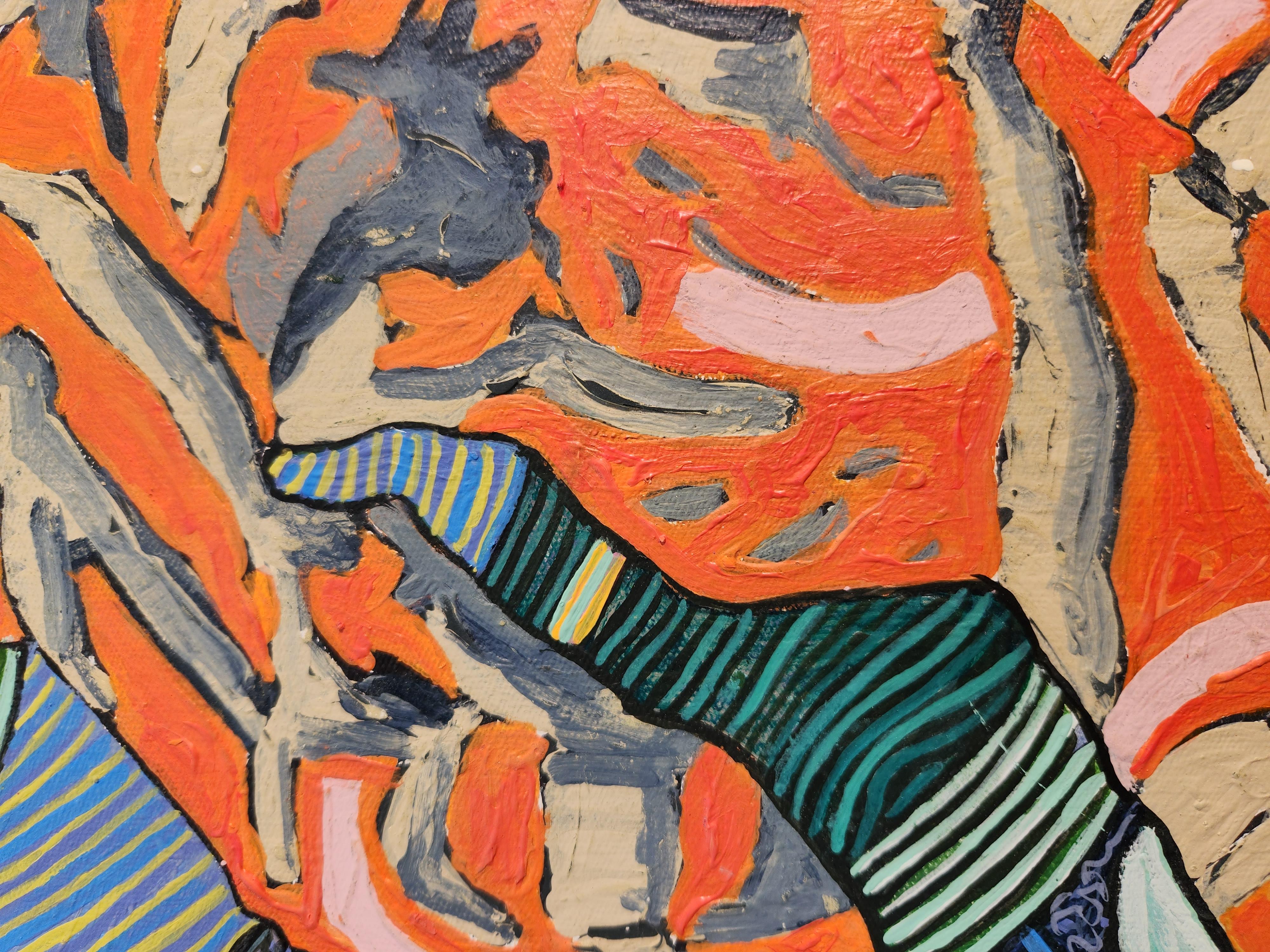 Großes farbenfrohes exotisches geblümtes Gemälde „Burst in Bloom“ (Zeitgenössisch), Painting, von Claire Denarie-Soffietti