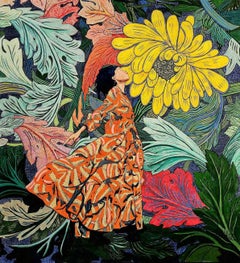 Großes farbenfrohes exotisches geblümtes Gemälde „Burst in Bloom“