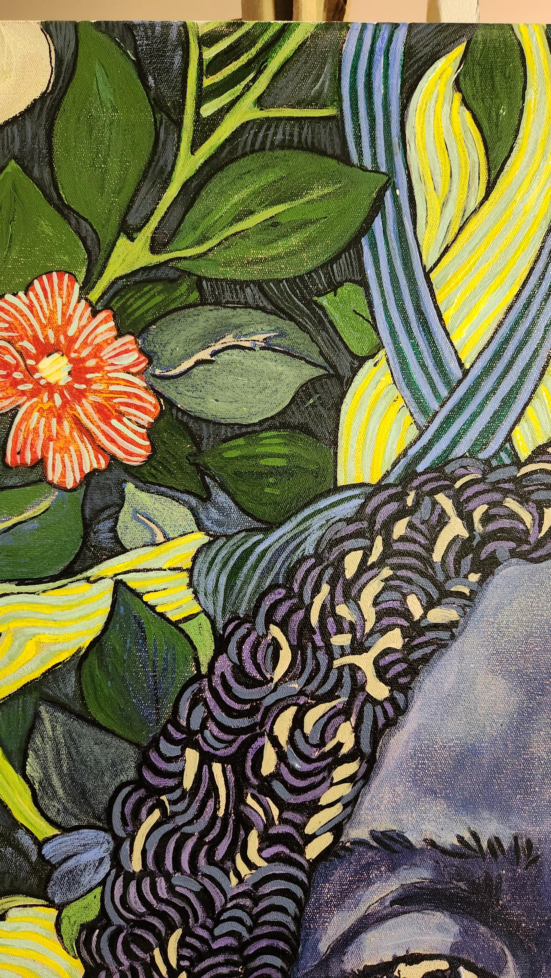Grande peinture de portrait floral exotique colorée Londoloza 1