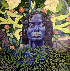 Großes farbenfrohes exotisches, geblümtes Porträtgemälde „Londoloza“