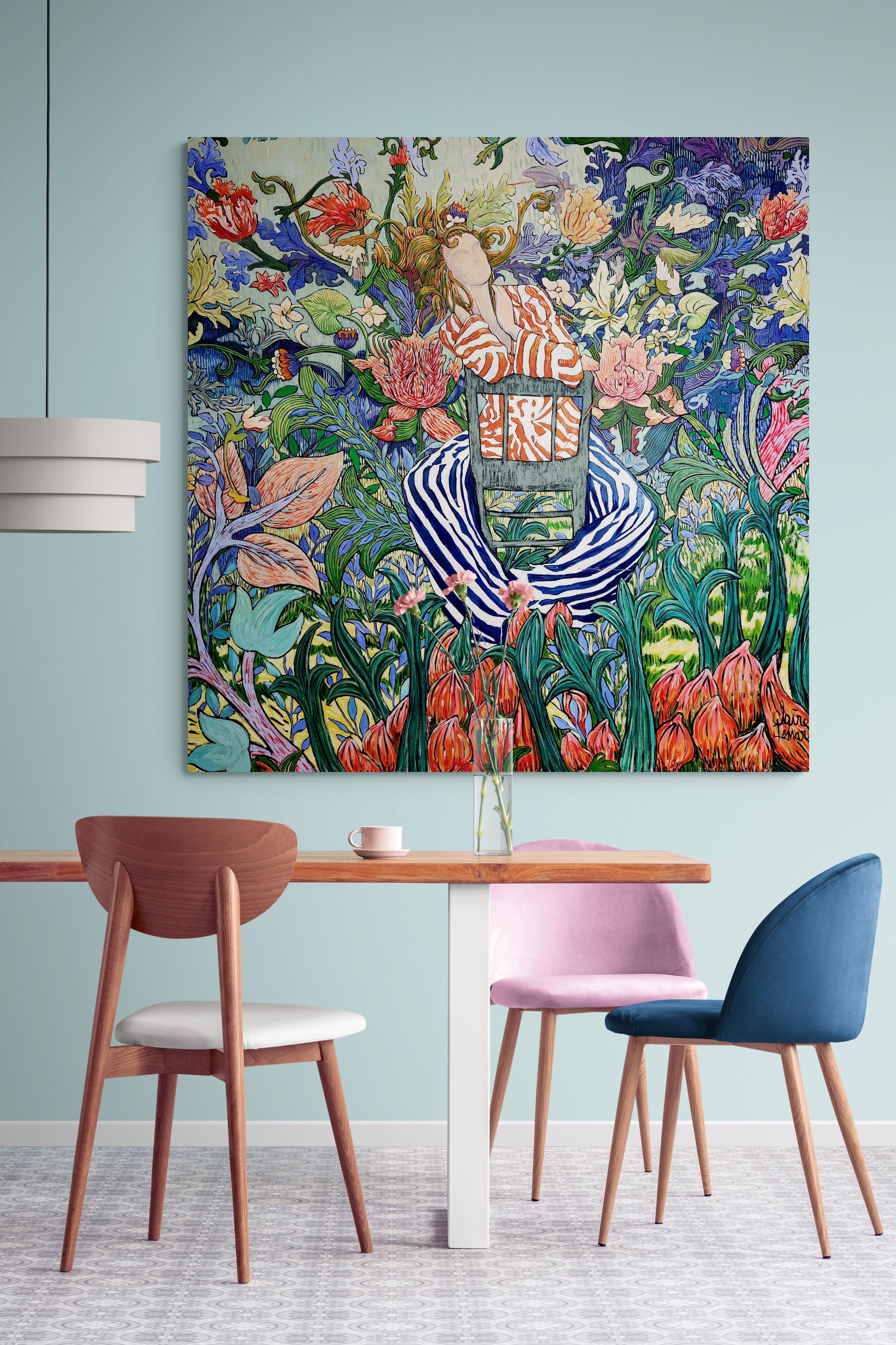Grande quadro figurativo di natura morta floreale esotica 