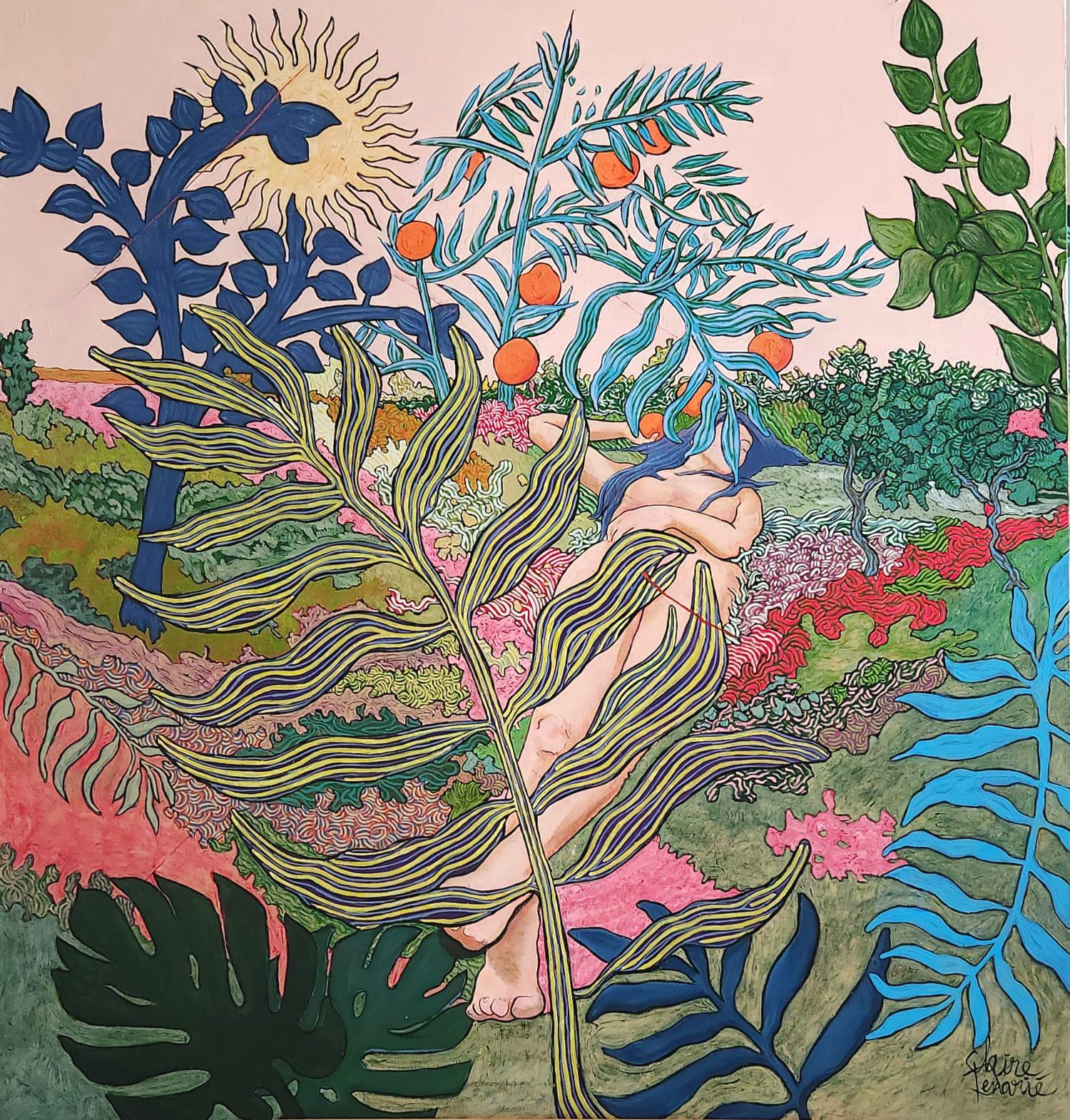 Large Colourful Exotic Impressionistic Figurative Painting "Feu de Paille"