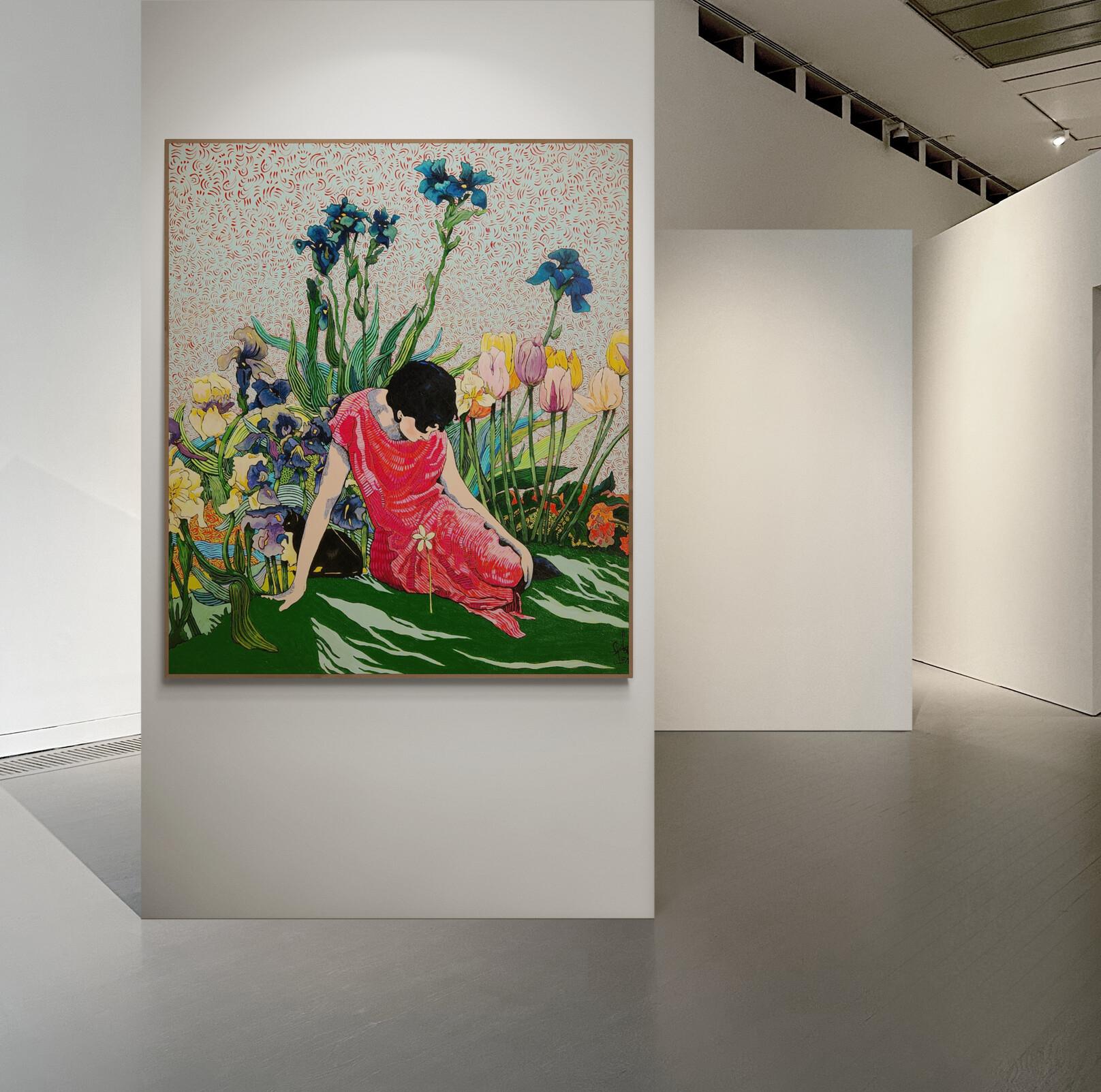 Grande peinture impressionniste figurative exotique et colorée 