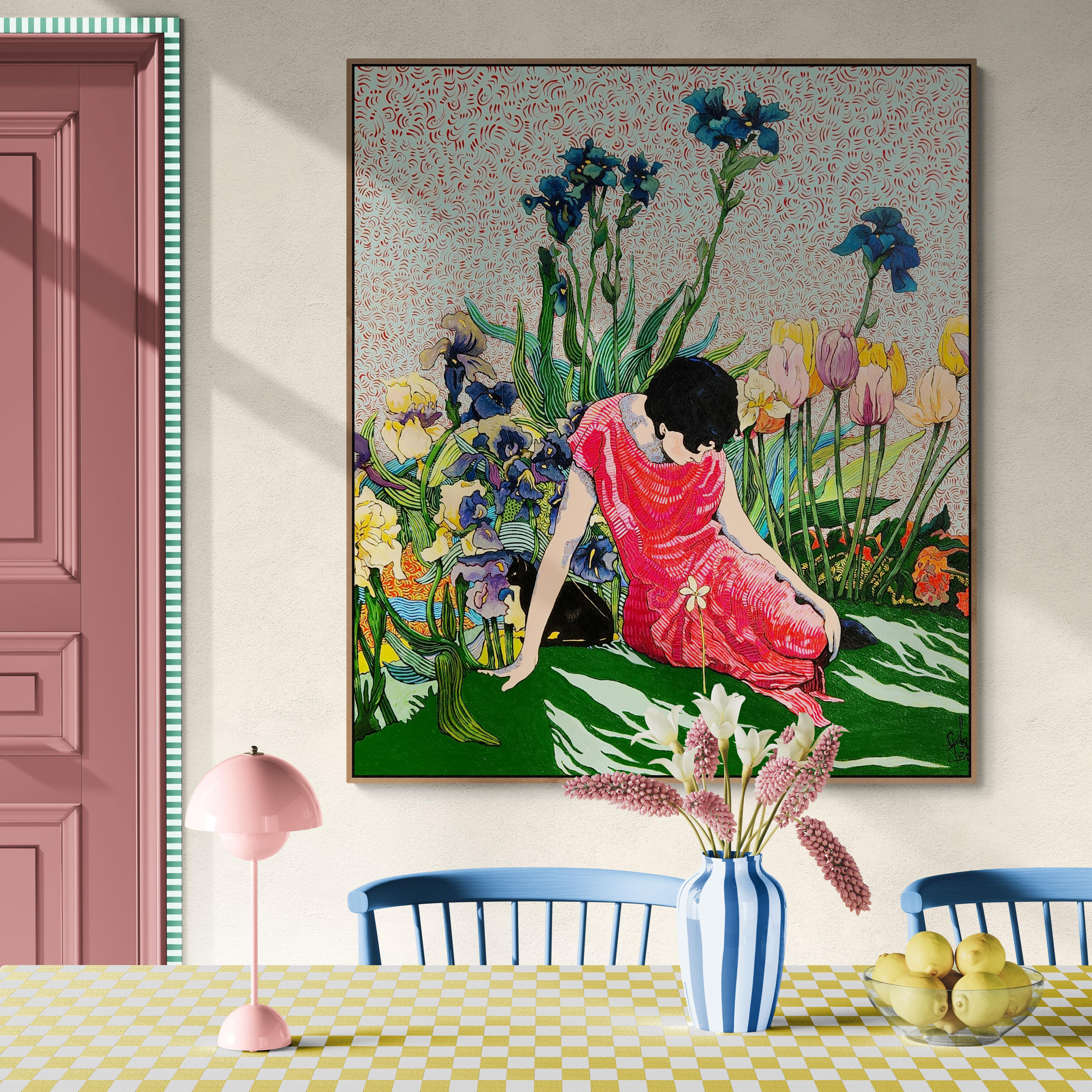 Grande peinture impressionniste figurative exotique et colorée 