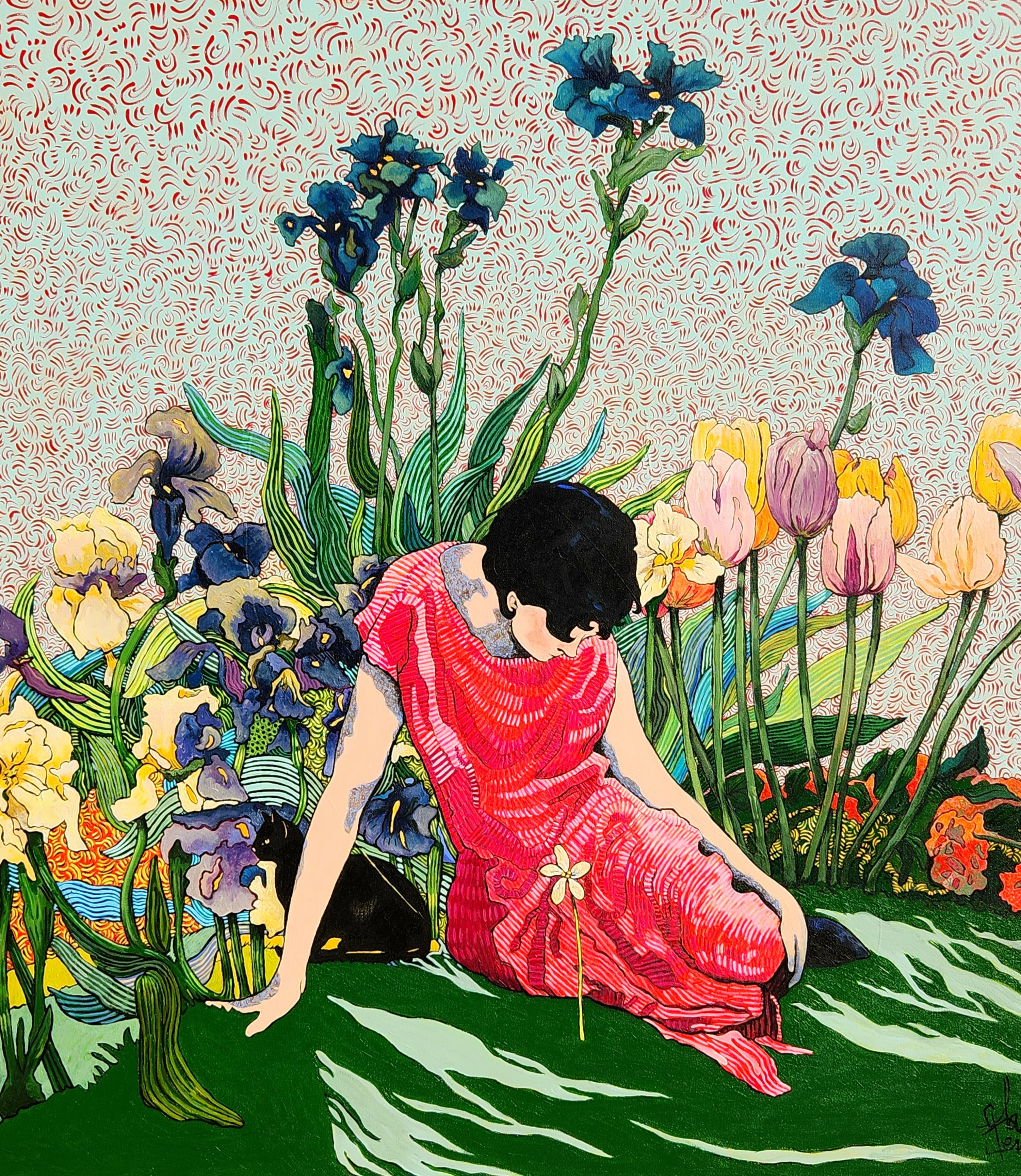 Abstract Painting Claire Denarie-Soffietti - Grande peinture impressionniste figurative exotique et colorée "Hypnose".