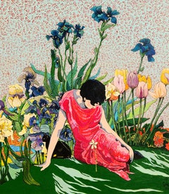 Grande peinture impressionniste figurative exotique et colorée "Hypnose".