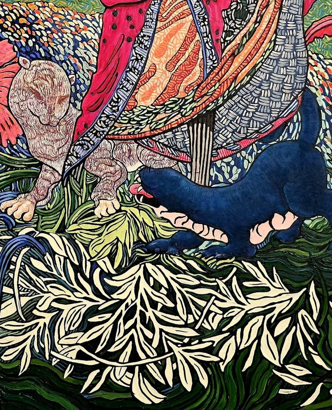 Large Colourful Exotic Impressionistic Figurative Painting 