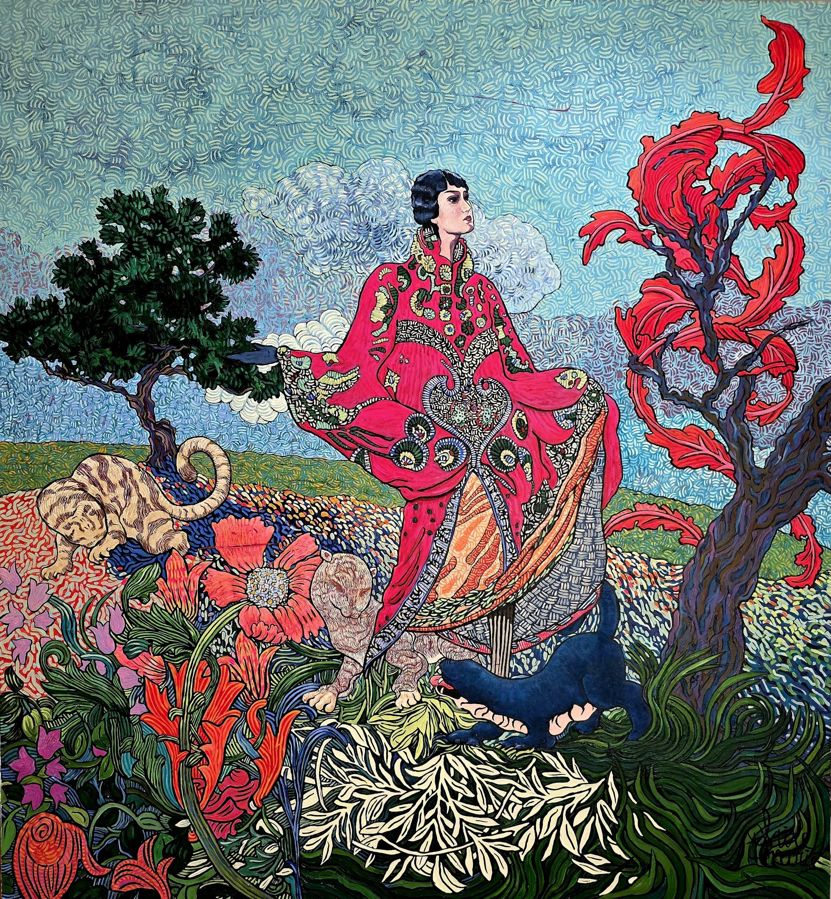 Large Colourful Exotic Impressionistic Figurative Painting "Ivresse"