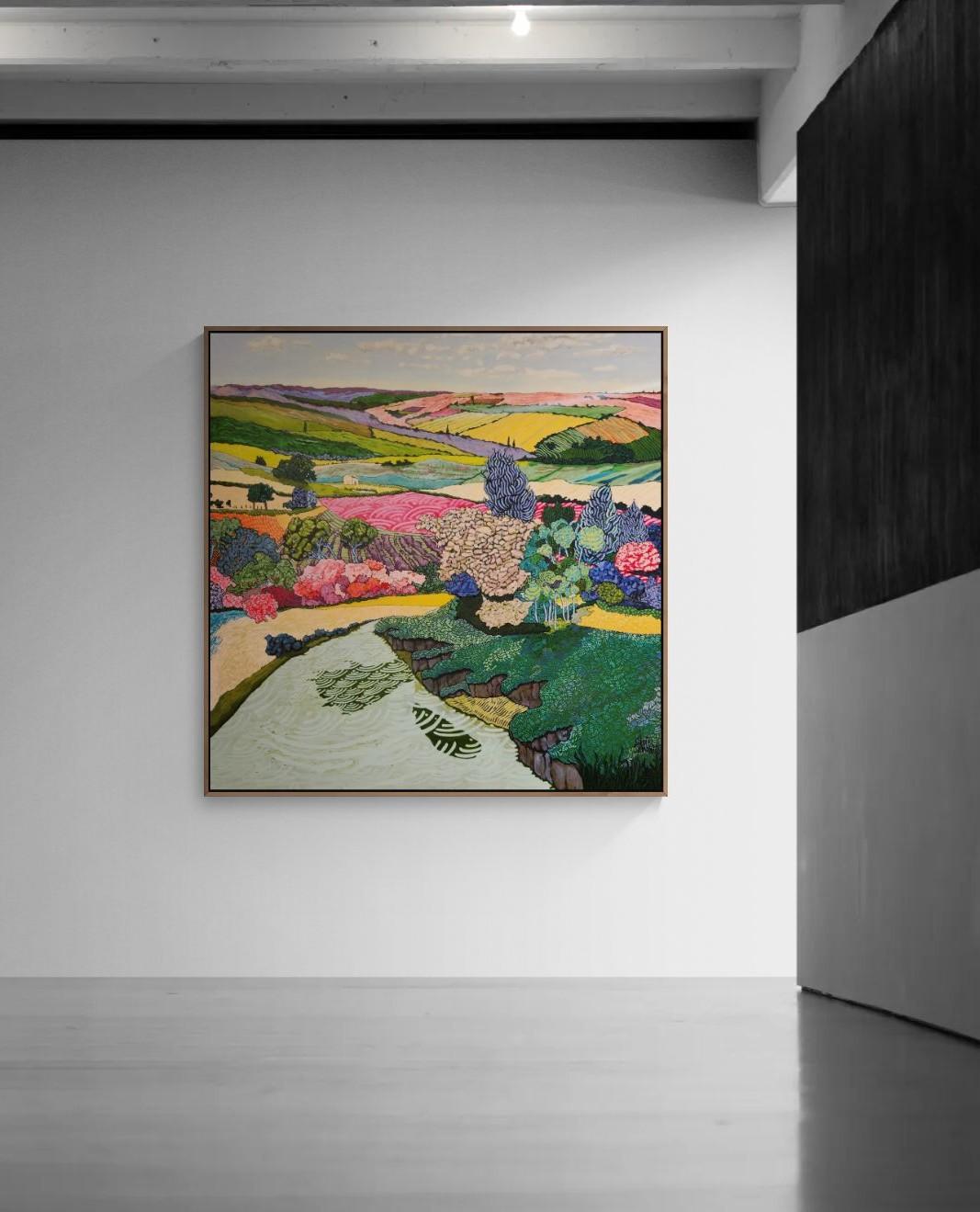 Großes farbenfrohes exotisch-impressionistisches Landschaftsgemälde 