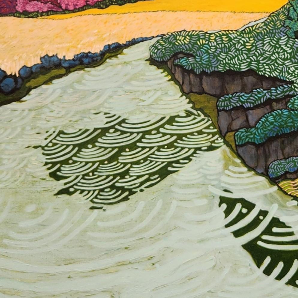 Großes farbenfrohes exotisch-impressionistisches Landschaftsgemälde 