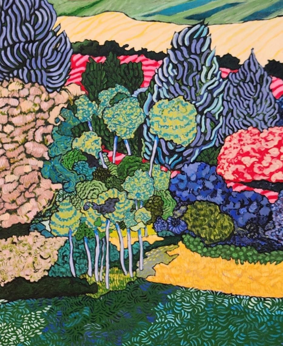 Großes farbenfrohes exotisch-impressionistisches Landschaftsgemälde 