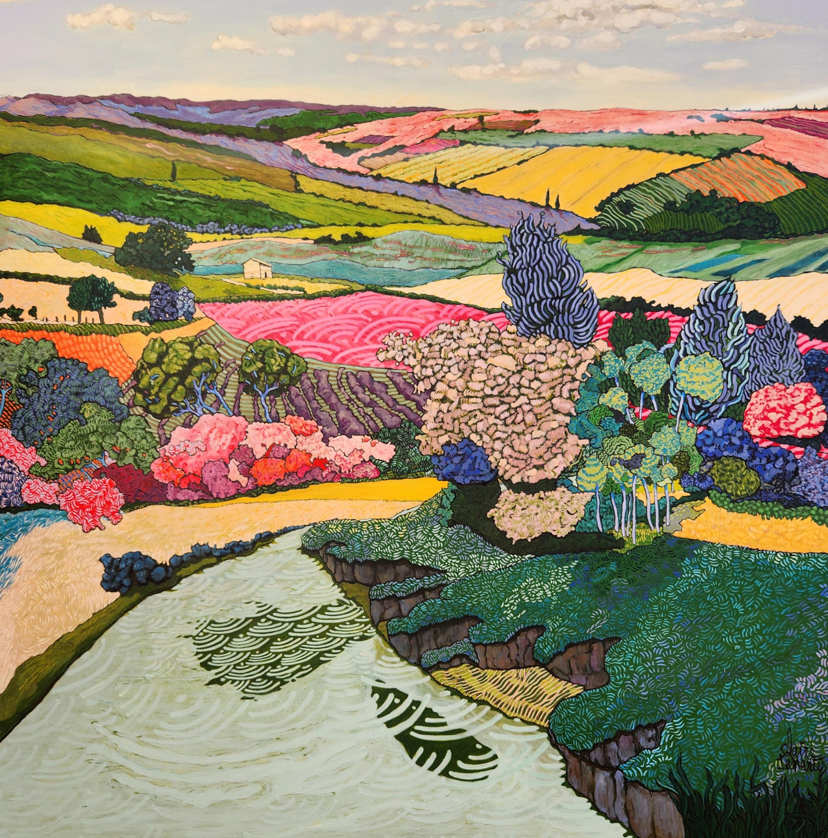 Large Colourful Exotic Impressionistic Landscape Painting "1, 2, 3, Soleil!"