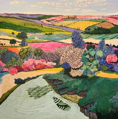 Grande peinture de paysage impressionniste exotique colorée "1, 2, 3, Soleil !"