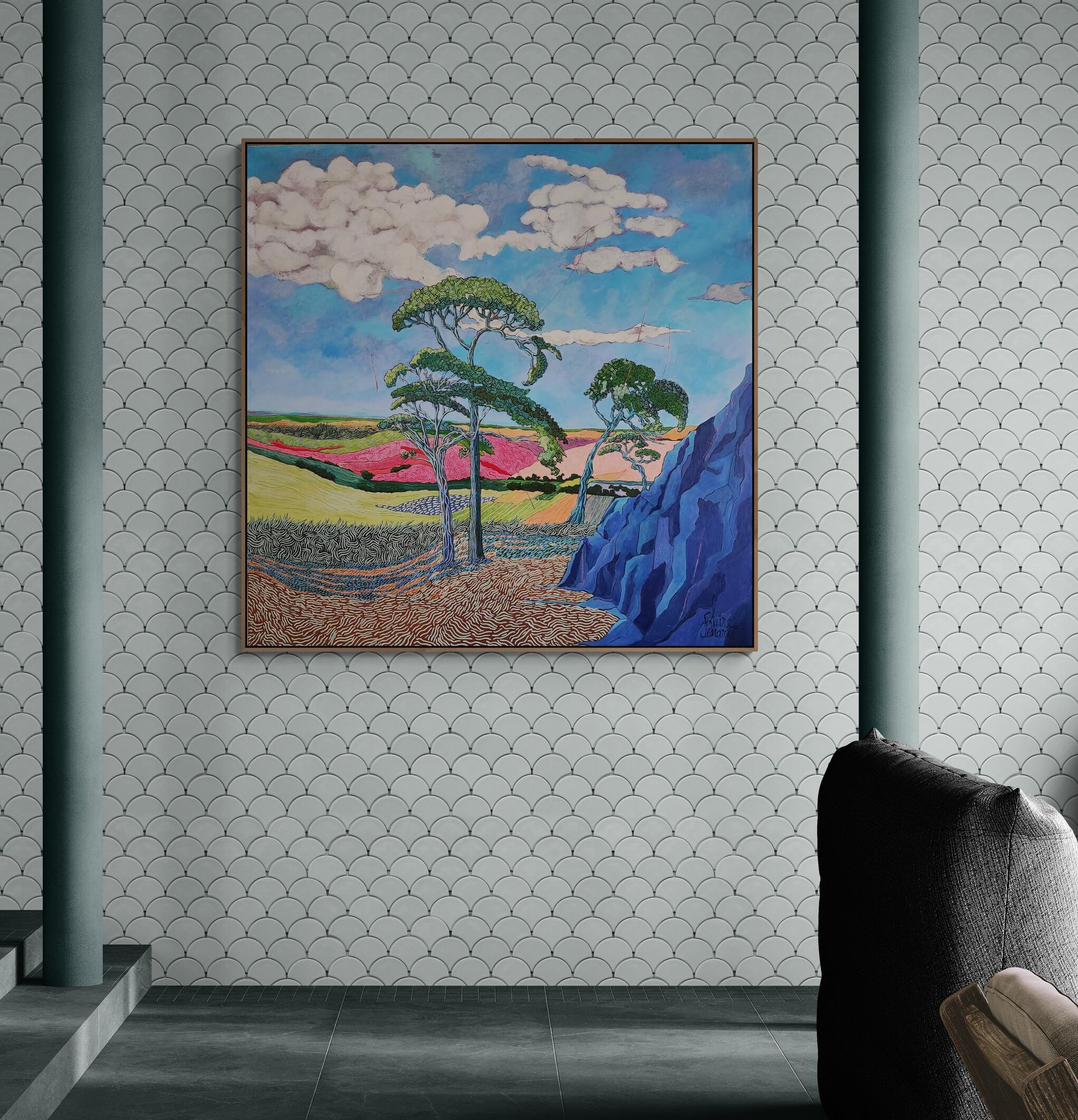 Large Colourful Exotic Impressionistic Landscape Painting 