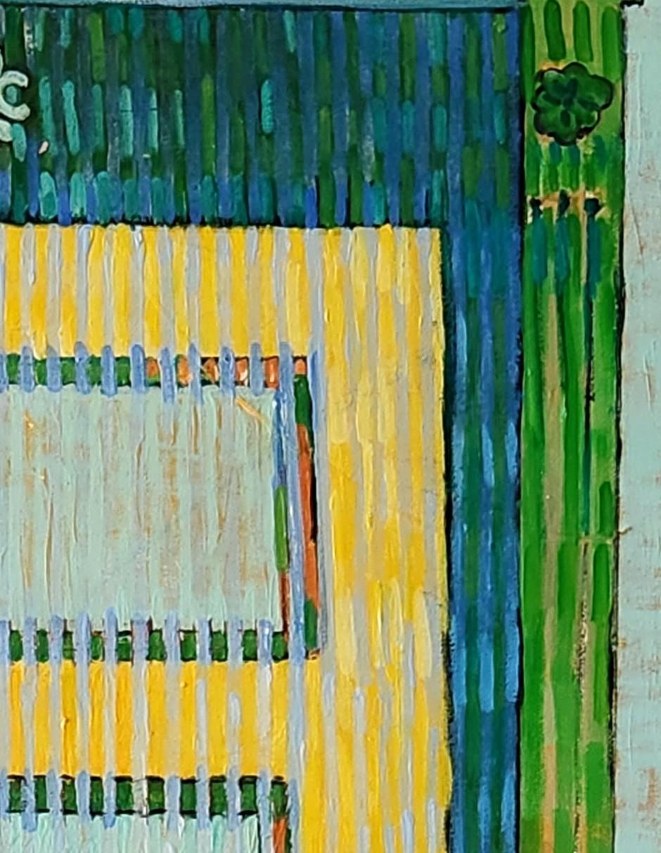 A unique, medium to large scale exotic painting with vivid colours and details. The painting style shows influences from the post-impressionists and fauvists, yet is undeniably contemporary, with an up-beat flamboyant character. Soffietti’s works