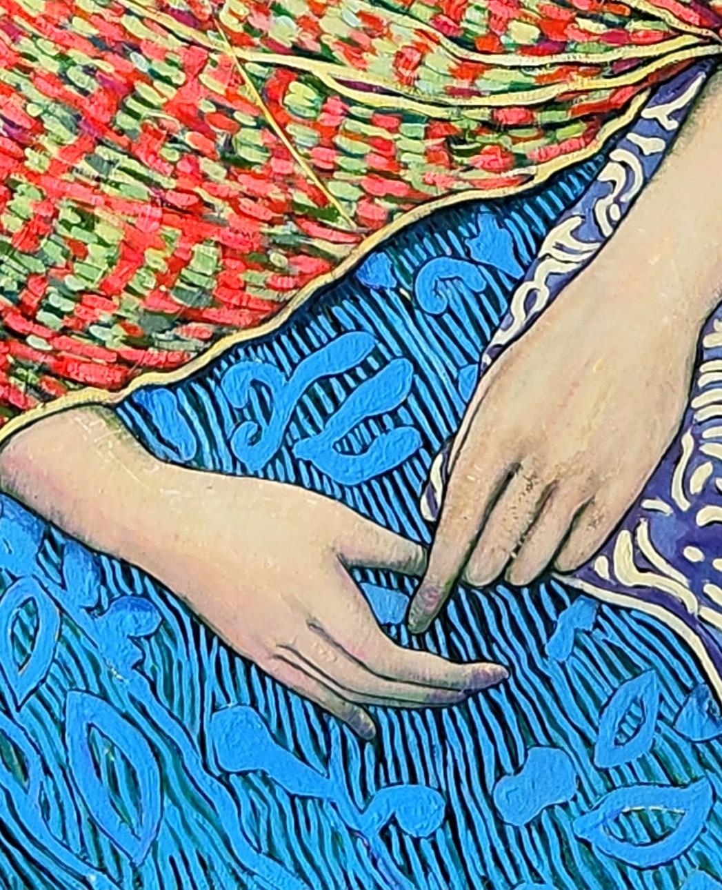 Large Colourful Exotic Impressionistic Portrait Painting 