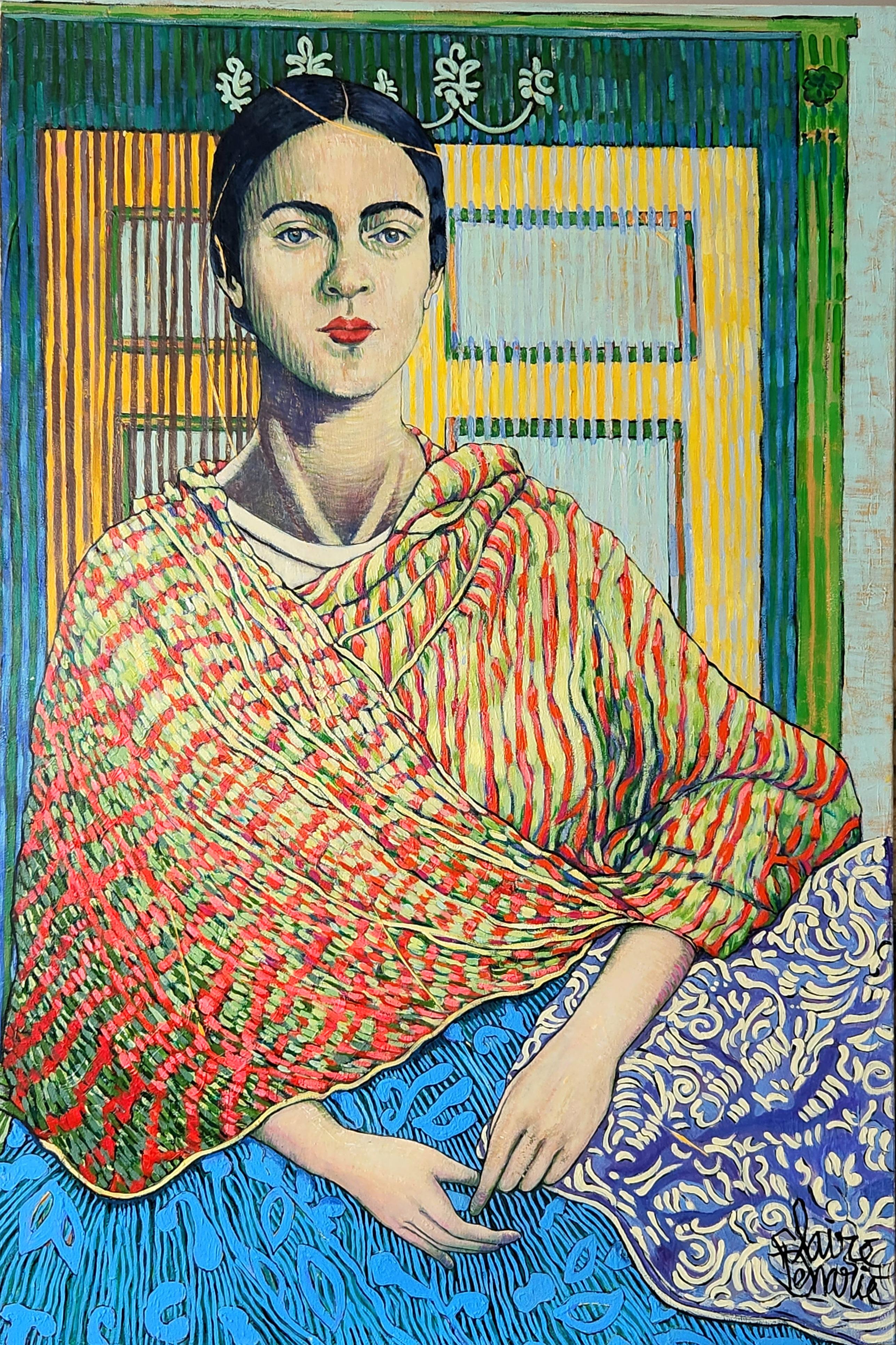 Claire Denarie-Soffietti Landscape Painting - Large Colourful Exotic Impressionistic Portrait Painting "Samsara"