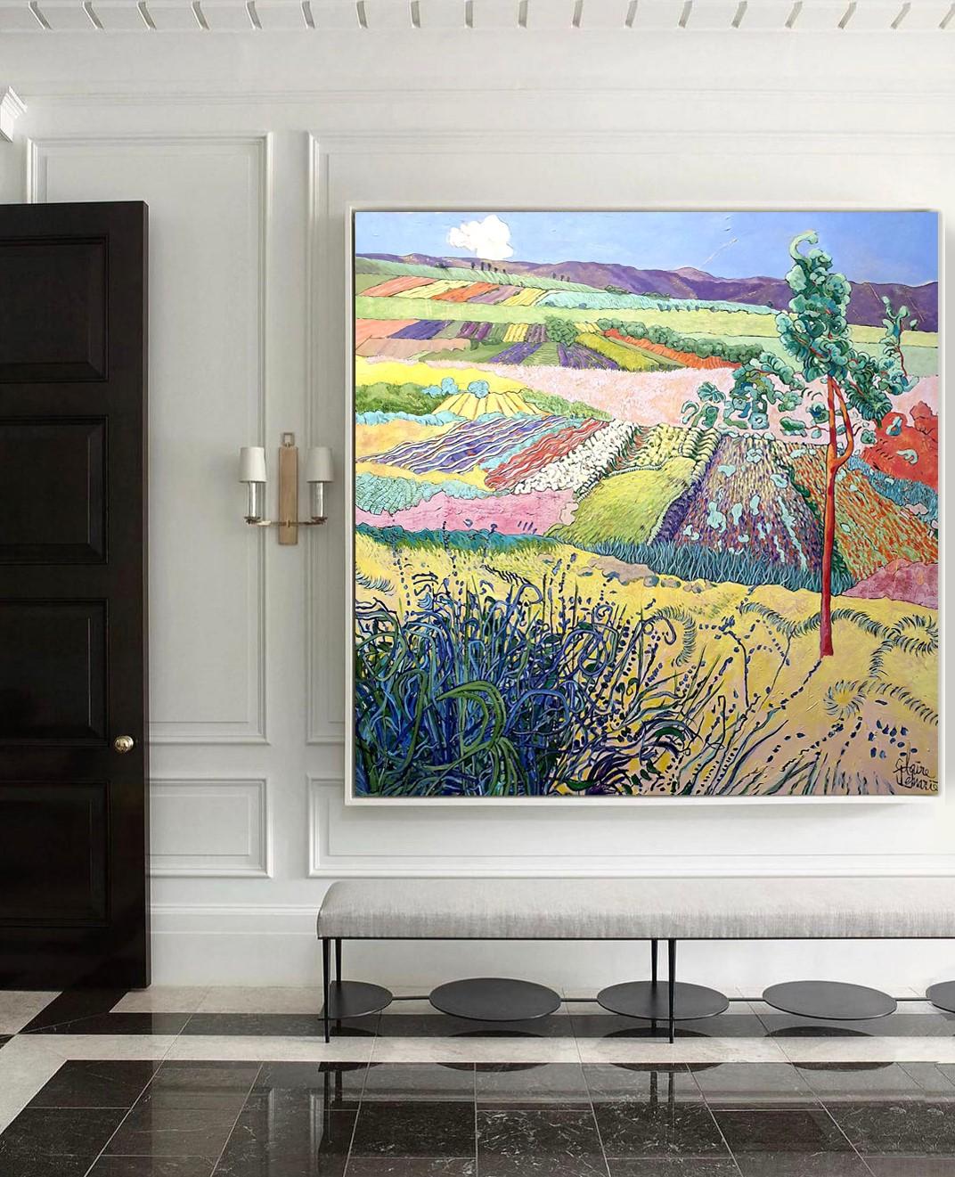 Large Colourful Exotic Landscape Painting 