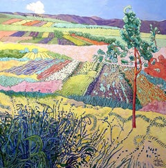 Grande peinture de paysage exotique colorée « Le Chant »