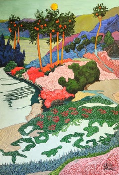 Large Colourful Exotic Landscape Painting "Mandarin"
