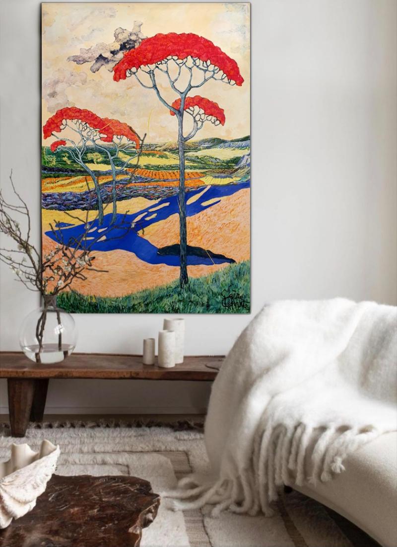 Quadro di paesaggio esotico di grandi dimensioni 