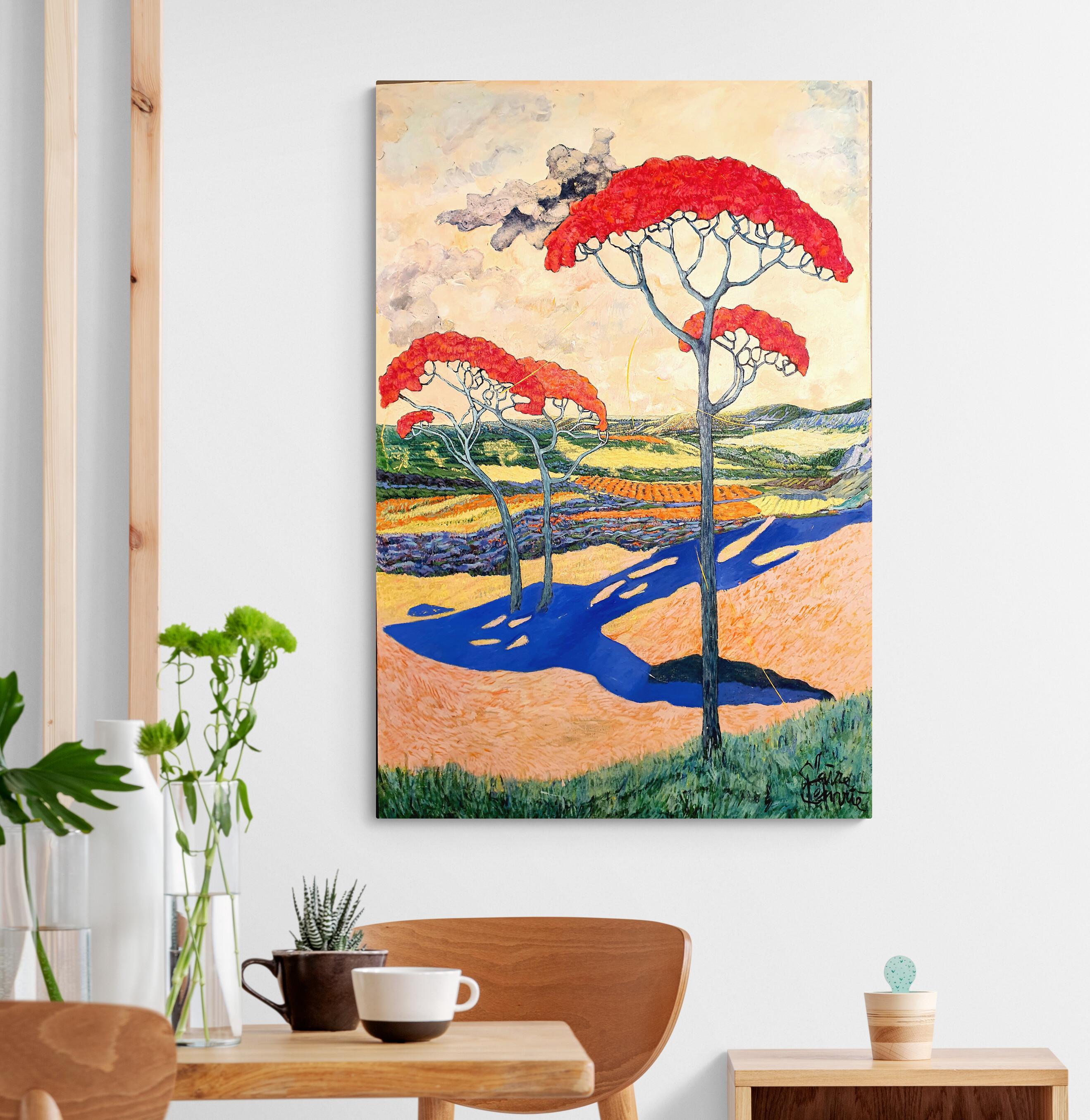 Quadro di paesaggio esotico di grandi dimensioni 