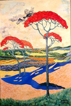 Quadro di paesaggio esotico di grandi dimensioni "Pino dorato".