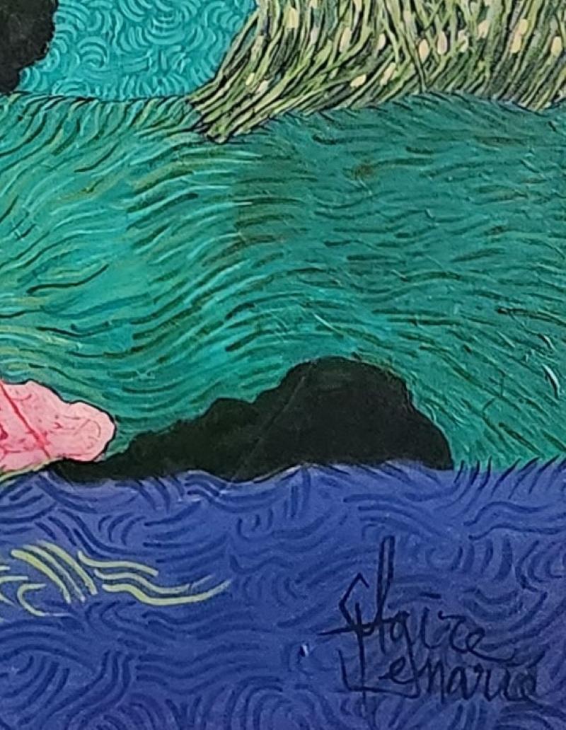 Großes farbenfrohes exotisches Landschaftsgemälde „Tosca“ (Zeitgenössisch), Painting, von Claire Denarie-Soffietti