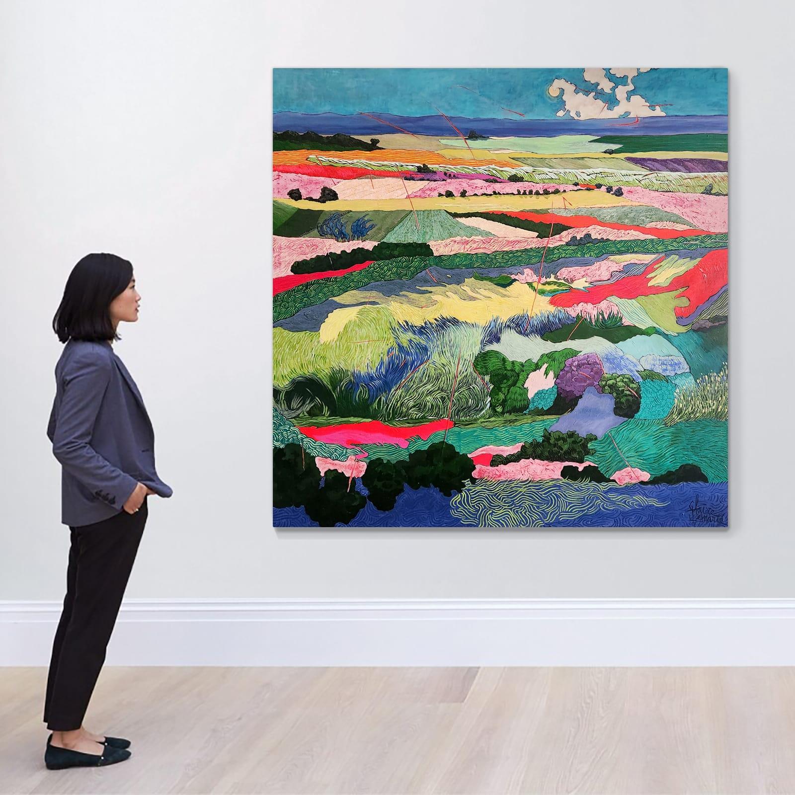 Grande peinture de paysage exotique colorée Tosca en vente 1