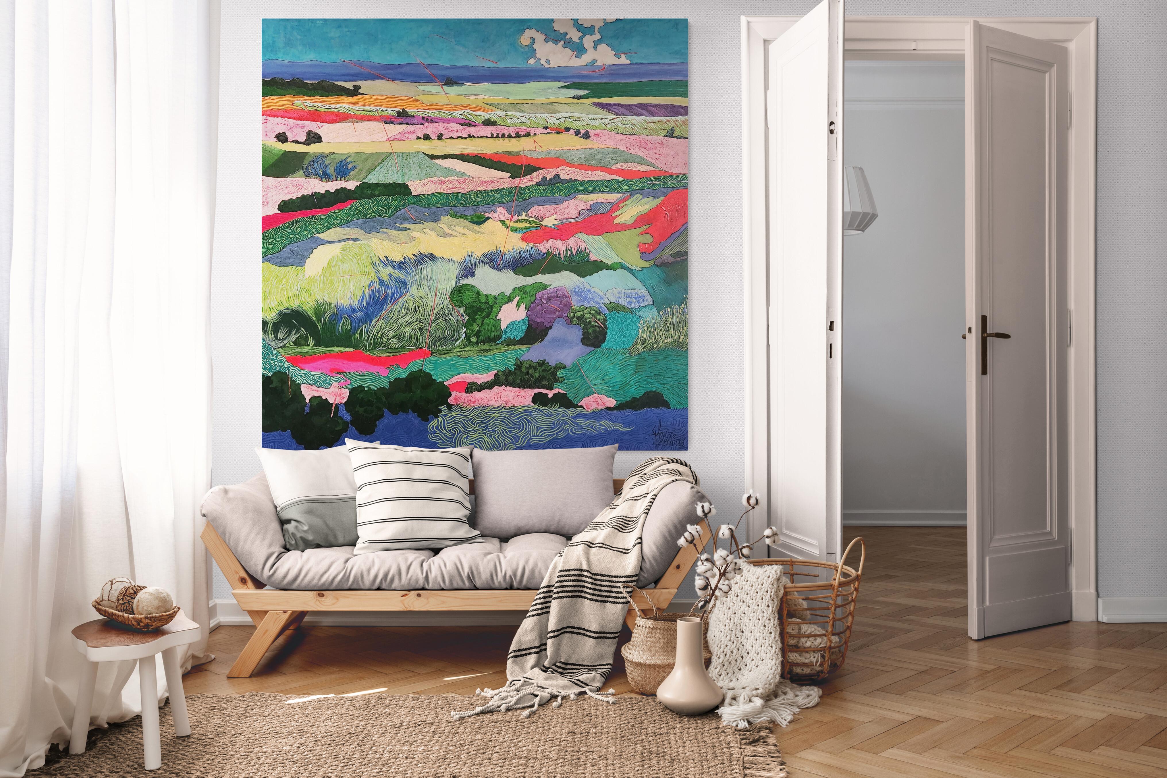 Grande peinture de paysage exotique colorée Tosca en vente 2