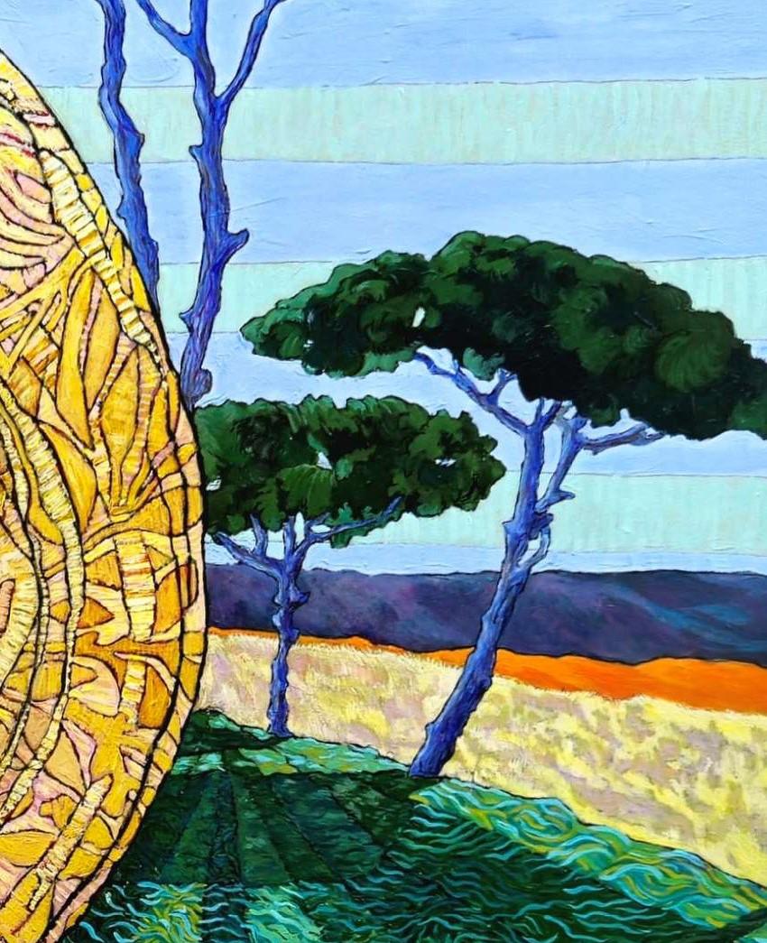 Grande dipinto di ritratto e paesaggio esotico colorato 