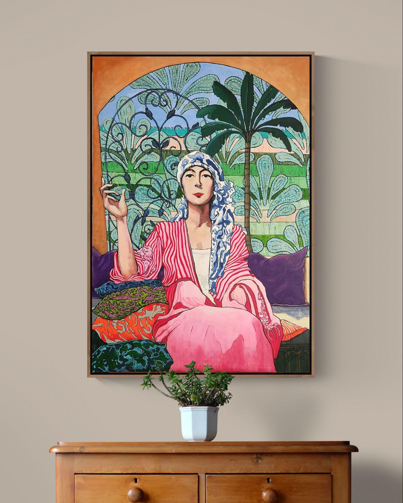 Large Colourful Impressionistic Exotic Interior Painting 