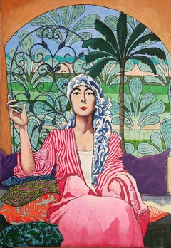 Großes farbenfrohes impressionistisches exotisches Innengemälde "Cap d'Antibes"