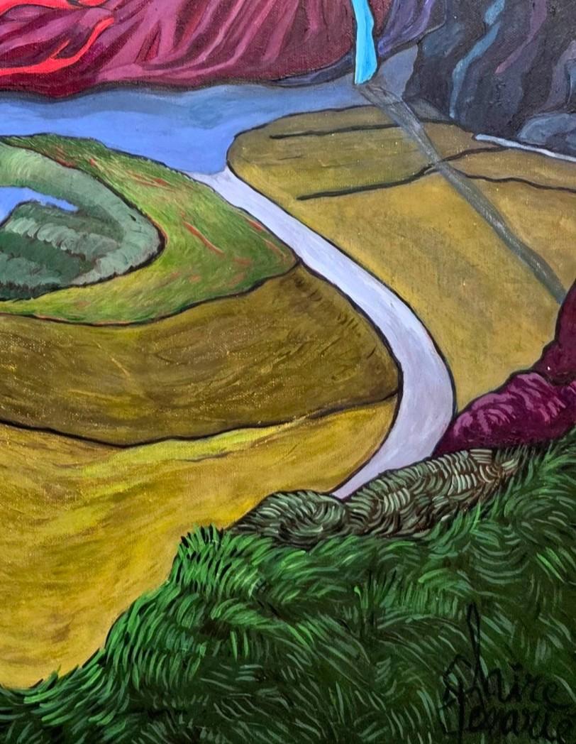 Large Colourful Impressionistic Exotic Landscape Painting 