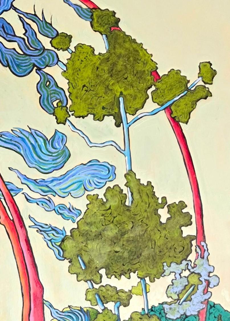 Large Colourful Impressionistic Exotic Landscape Painting 