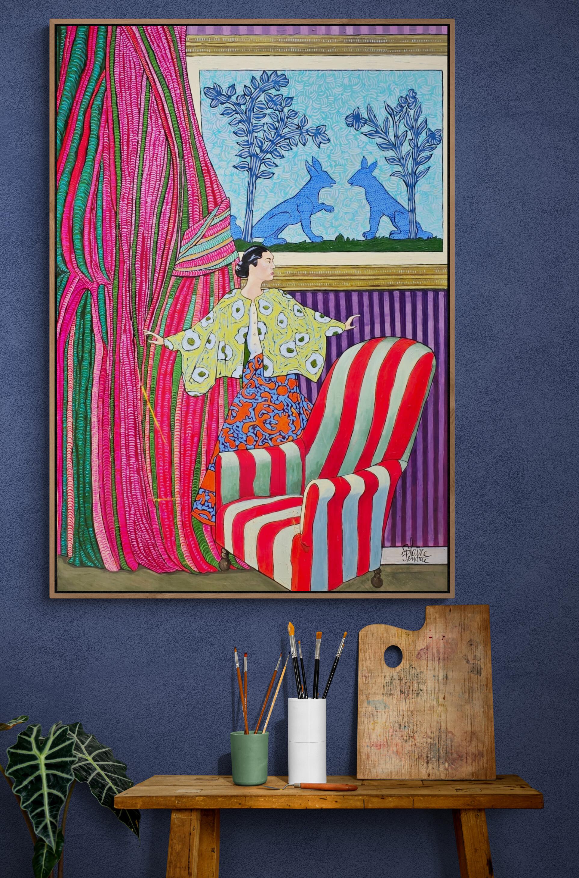 Large Colourful Impressionistic Figurative Interior Painting 