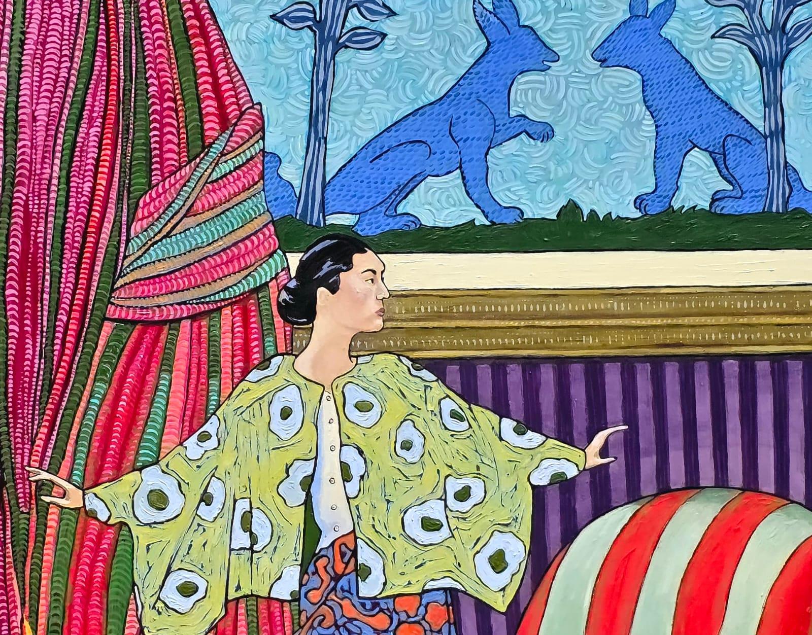 Large Colourful Impressionistic Figurative Interior Painting 