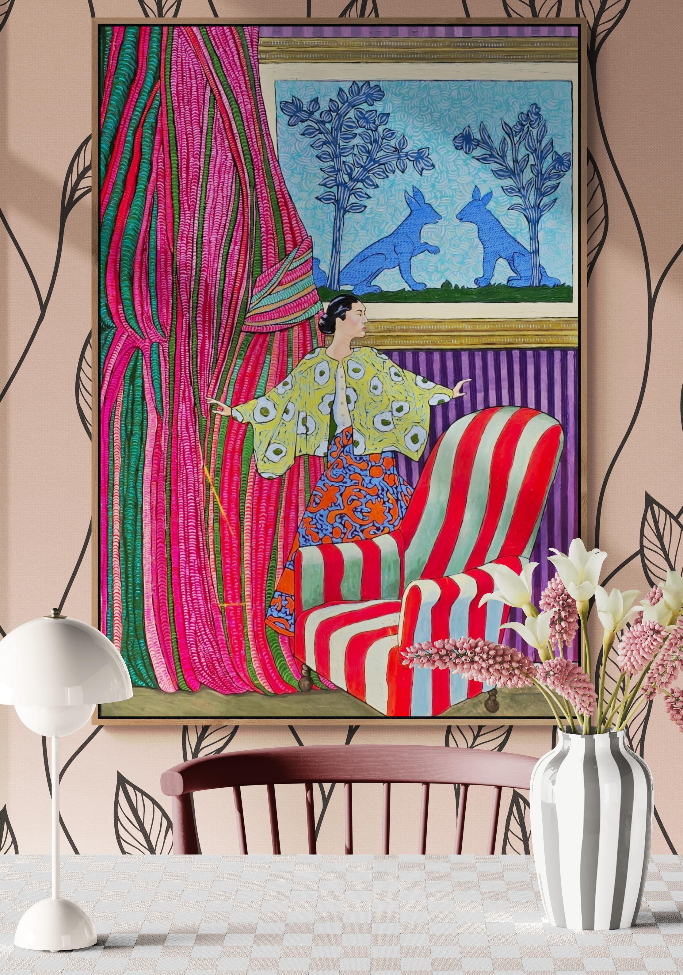 Large Colourful Impressionistic Figurative Interior Painting 