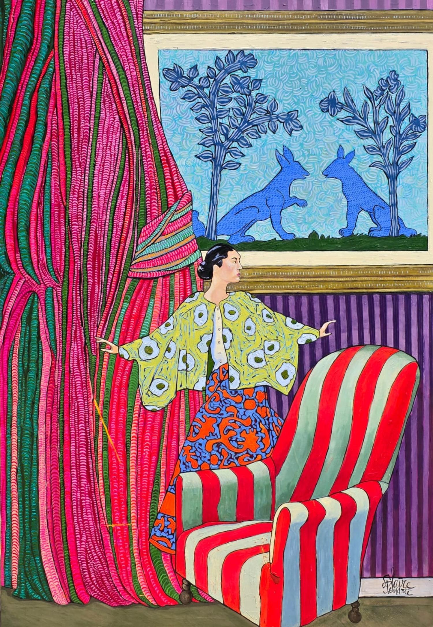 Large Colourful Impressionistic Figurative Interior Painting "Cache Cache"