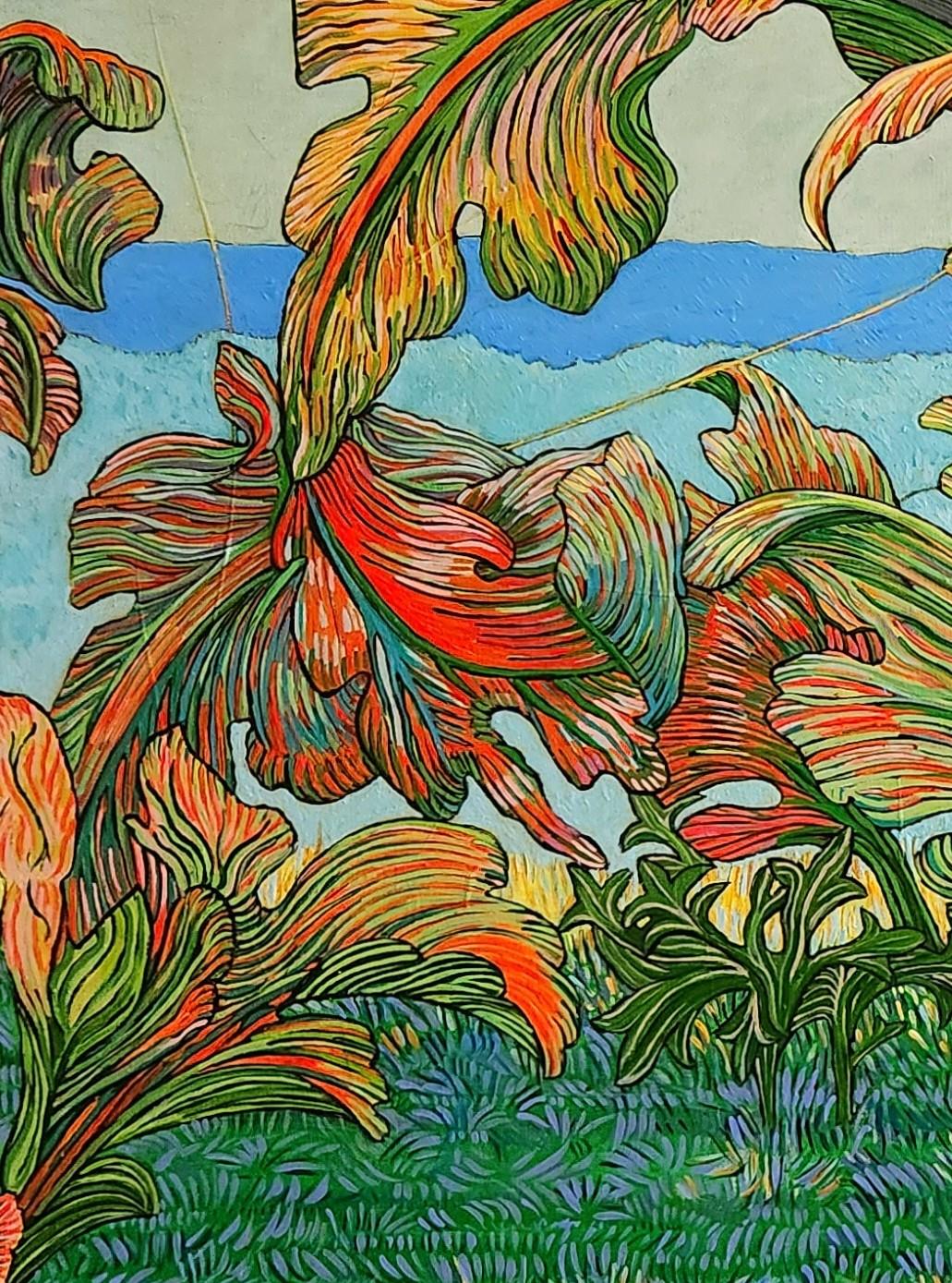 Großes farbenfrohes impressionistisches figuratives Gemälde „Cuba“ (Braun), Abstract Painting, von Claire Denarie-Soffietti