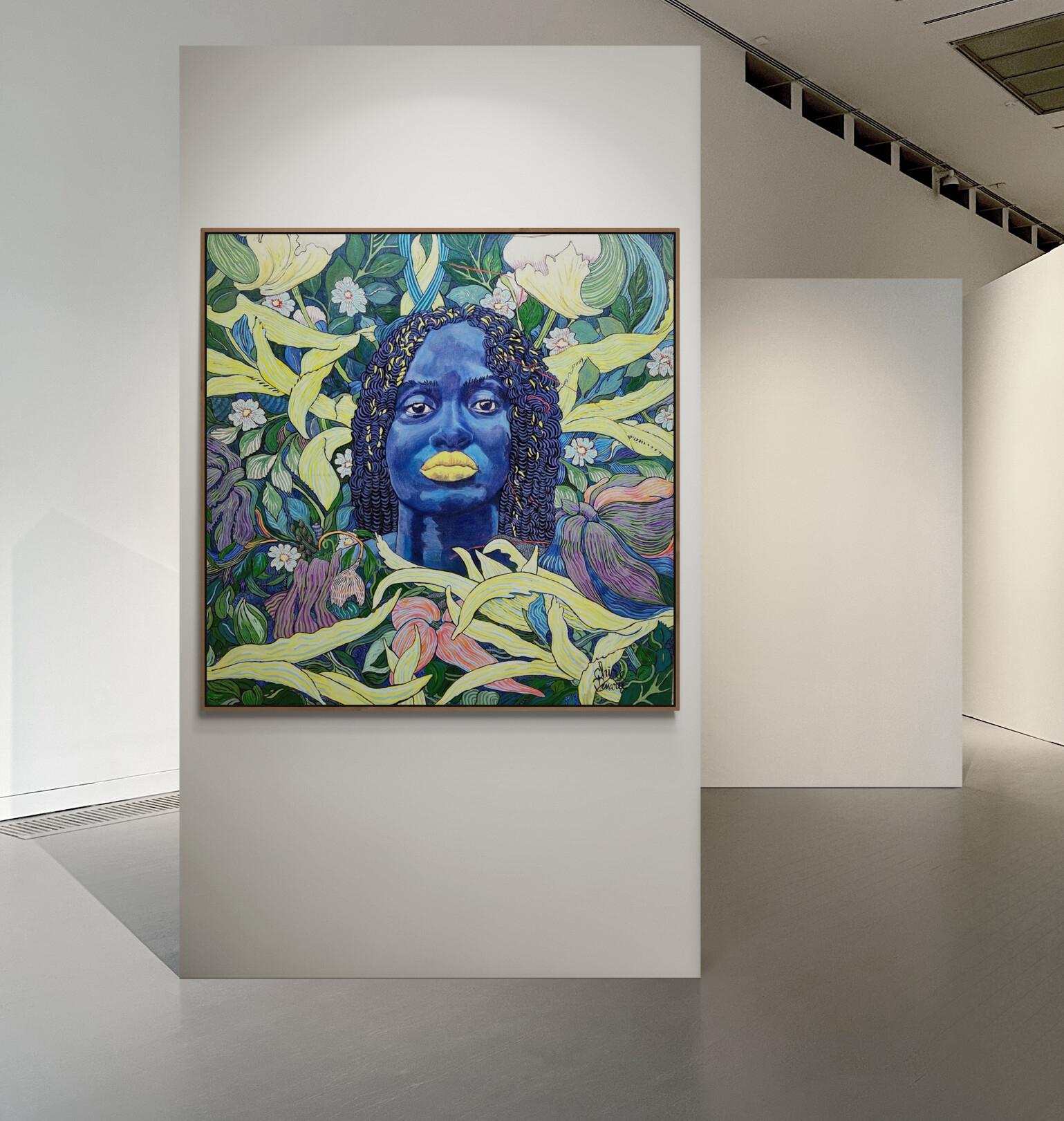 Großes farbenfrohes exotisches, geblümtes Porträtgemälde „Londoloza“ im Angebot 3