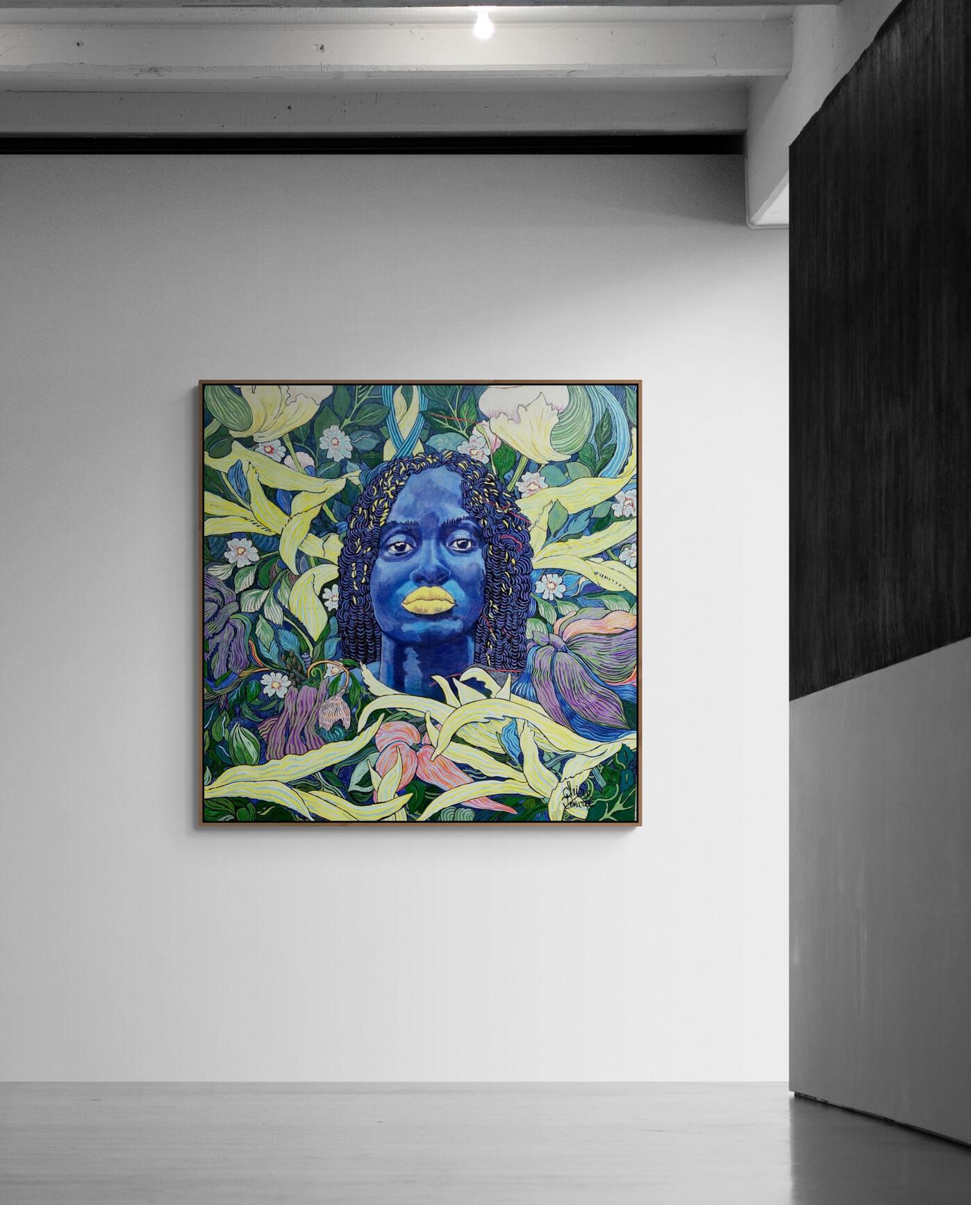 Großes farbenfrohes exotisches, geblümtes Porträtgemälde „Londoloza“ im Angebot 4