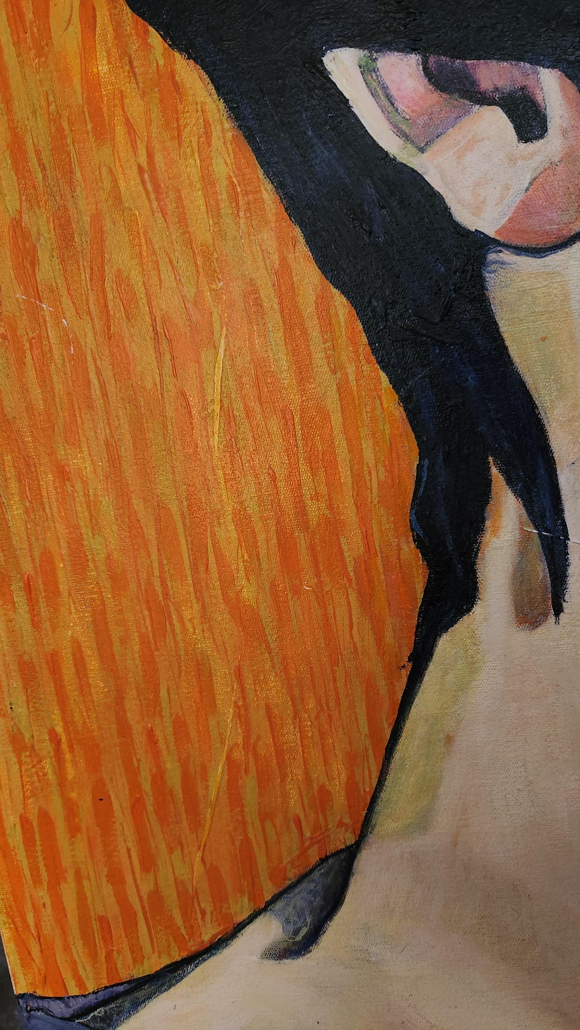 Grande dipinto impressionista arancione 