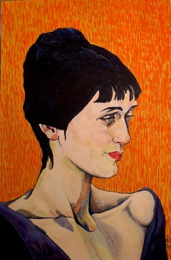 Large Orange Impressionistic Portrait Painting "Mercedes"