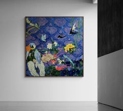 Large Purple Exotic Impressionistic Bird Painting "Let Them Sing On My Wall"