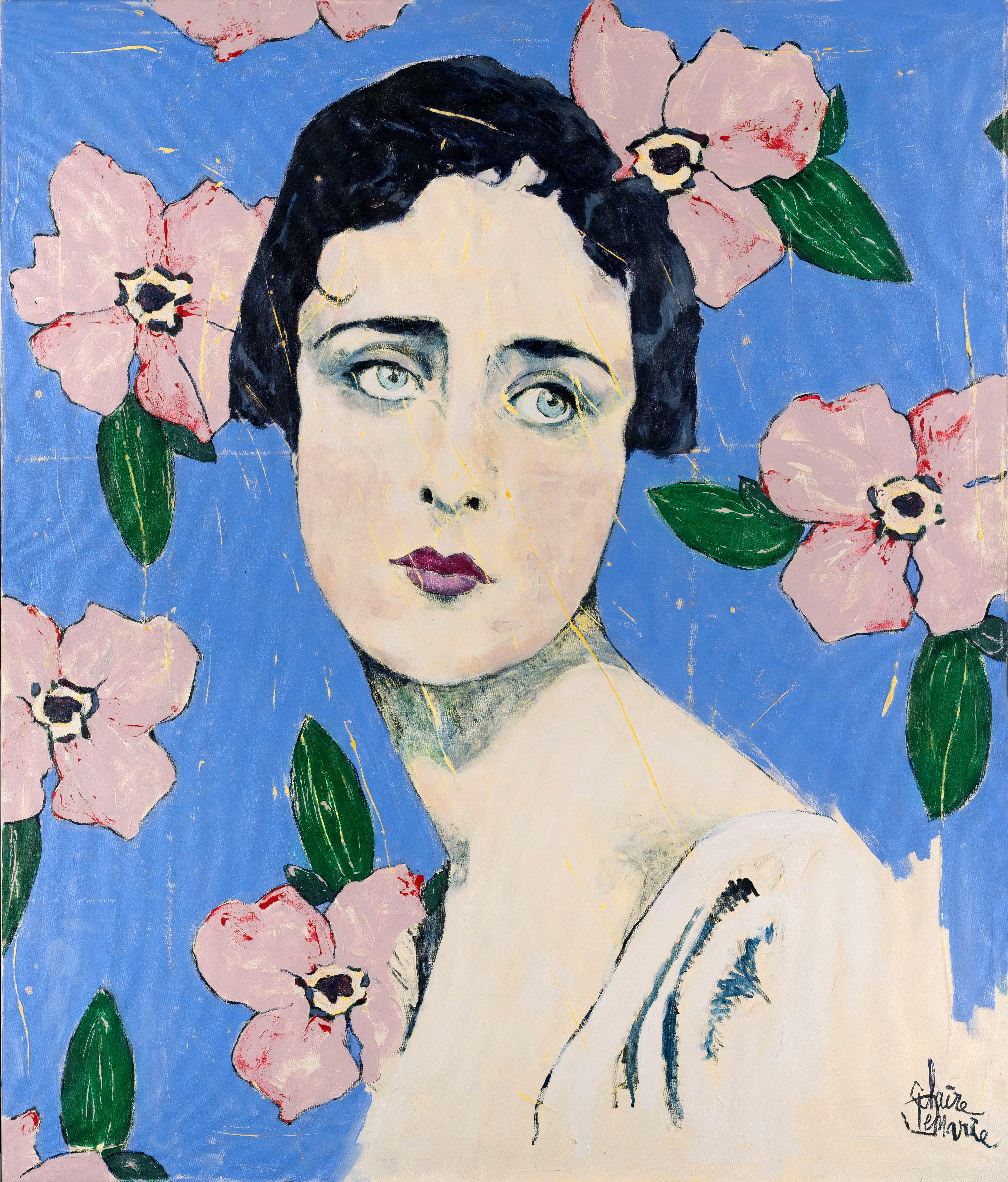 Claire Denarie-Soffietti Portrait Painting - Myrrhe Eglantine-Flowers, blossom, surrealistic, Contemporary, figurative, Woman