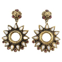 Claire Dévé Early 1990s Vintage Statement Glass Cabochon Sun Earrings